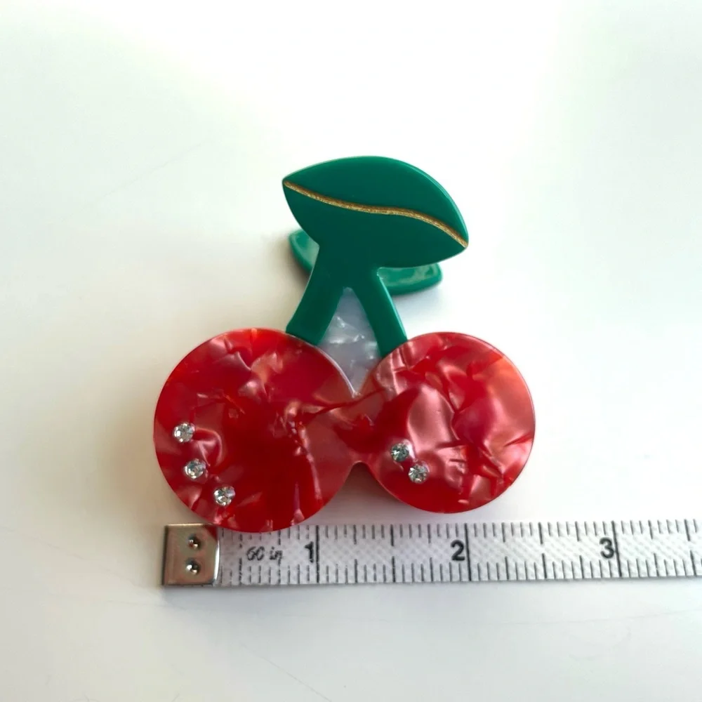 Cherry Pineapple and Strawberry Fruit Acrylic Rhinestone Hair Clips NWOT